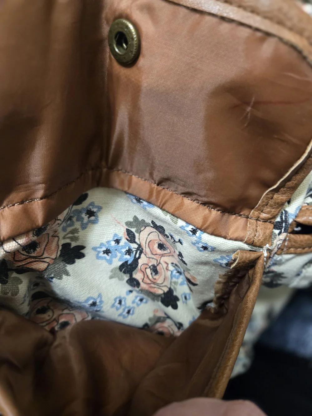 Kenox Brand Floral Canvas Drawstring Backpack with Brown Trim